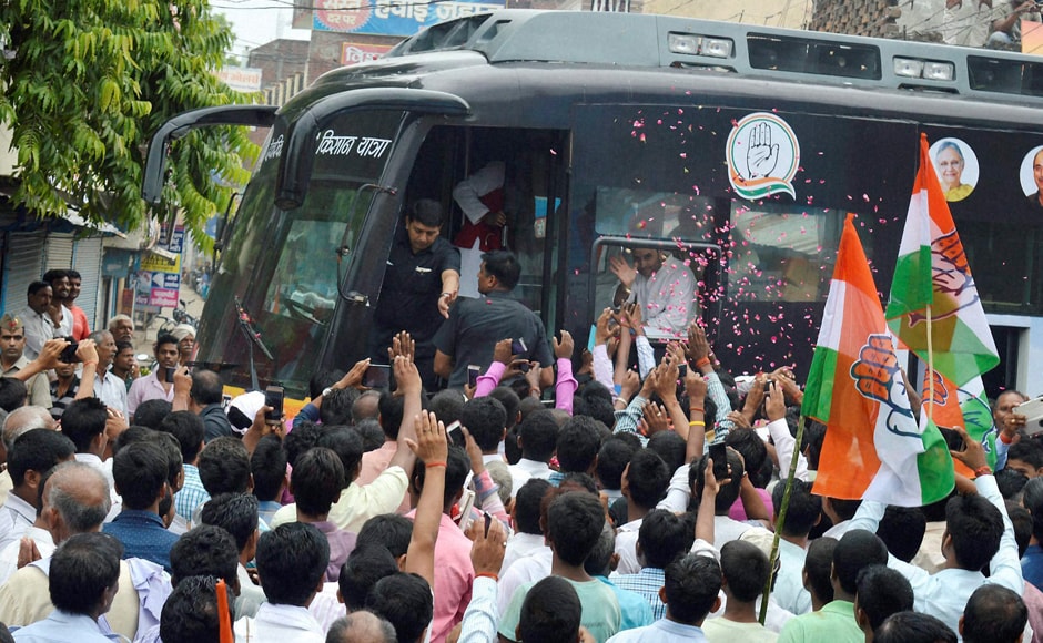 Congress vice-president Rahul Gandhi kicked off his party's campaign for the Uttar Pradesh polls with a 2,500 km kisan mahayatra from Deoria. Photo: PTI Congress vice-president Rahul Gandhi kicked off his party's campaign for the Uttar Pradesh polls with a 2,500 km kisan mahayatra from Deoria. Photo: PTI