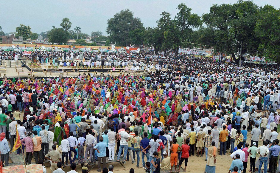Thousands of people came to attend Gandhi's rally. Accompanied by party colleague and Leader of Opposition in Rajya Sabha Ghulam Nabi Azad, Gandhi has also started a door-to-door campaign from village Pachladi. Photo: PTI Thousands of people came to attend Gandhi's rally. Accompanied by party colleague and Leader of Opposition in Rajya Sabha Ghulam Nabi Azad, Gandhi has also started a door-to-door campaign from village Pachladi. Photo: PTI