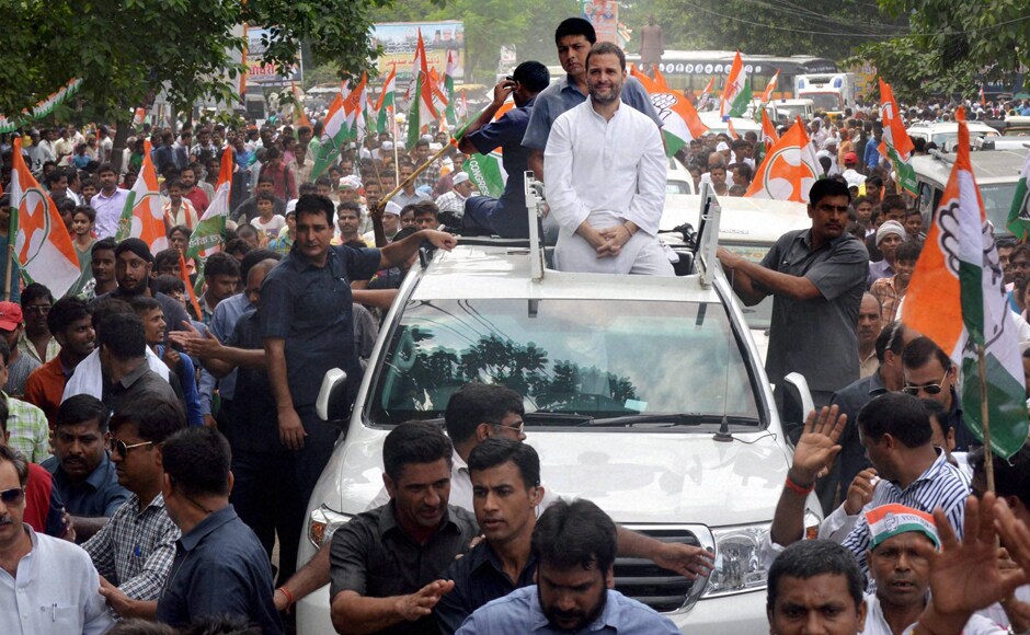 Congress vice-president Rahul Gandhi was in Basti, Uttar Pradesh on the third day of the 'Kisan Mahayatra'. PTI Congress vice-president Rahul Gandhi was in Basti, Uttar Pradesh on the third day of the 'Kisan Mahayatra'. PTI