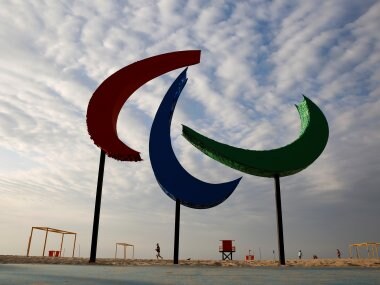 The Paralympic symbol, displayed at Copacabana beach ahead of the Rio Paralympic Games. Reuters