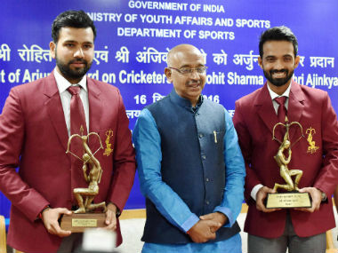 Rohit Sharma, Ajinkya Rahane honoured with Arjuna Award ahead of India-New Zealand Tests Rohit Sharma, Ajinkya Rahane honoured with Arjuna Award ahead of India-New Zealand Tests