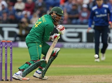 Pakistan's Sarfraz Ahmed plays a shot during the fifth ODI against England. AFP