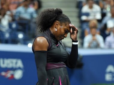 Serena Williams reacts during her loss to Karolina Pliskova at the US Open. AFP