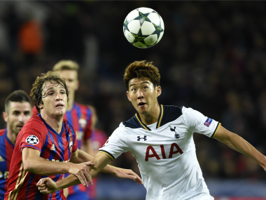 Tottenham Hotspur's Son Heung-Min vies with Mario Fernandes during their Champions League match against CSKA Moscow. AFP