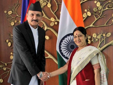 Sushma Swaraj met Nepalese Foreign Minister. Image courtesy: @MEAIndia/Twitter