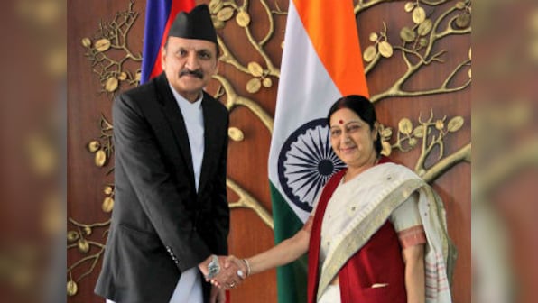 Sushma Swaraj meets Nepalese Foreign Minister ahead of Prachanda's visit