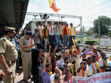 Kannada outfits protesting against the Supreme Court's order. PTI