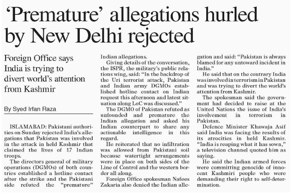 Frontpage report on The Dawn on 19 September