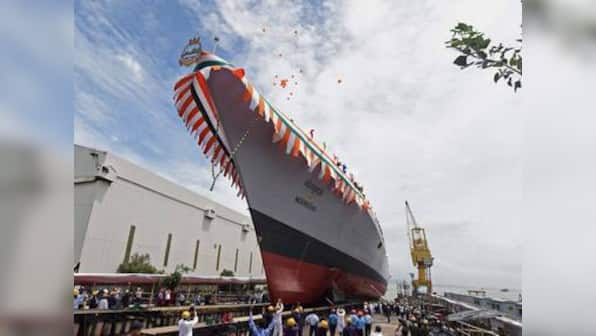 Navy launches second Visakhapatnam-class destroyer Mormugao in Mumbai