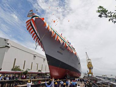 Navy launches second Visakhapatnam-class destroyer Mormugao in Mumbai Navy launches second Visakhapatnam-class destroyer Mormugao in Mumbai