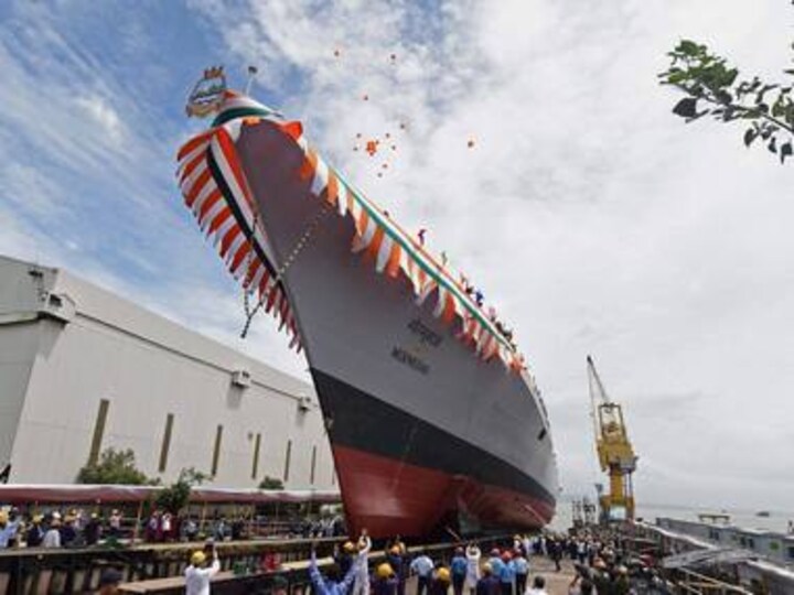 Navy launches second Visakhapatnam-class destroyer Mormugao in Mumbai