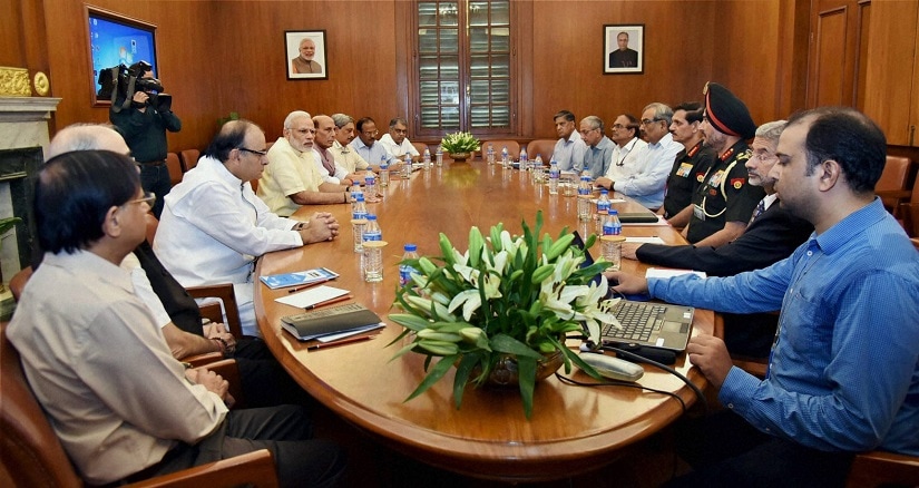 Prime Minister Narendra Modi chairing the CCS meeting on the situation on LoC. PTI