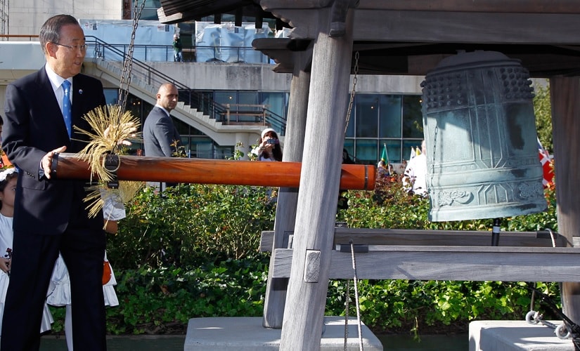 File image of UN secretary-general Ban Ki-moon ringing the Peace Bell at the UN headquarters. UN website