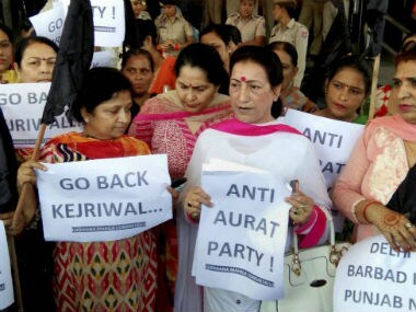 Women protesting against Delhi CM Arvind Kejriwal. PTI