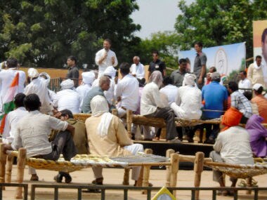 Rahul Gandi during his khat sabha. PTI