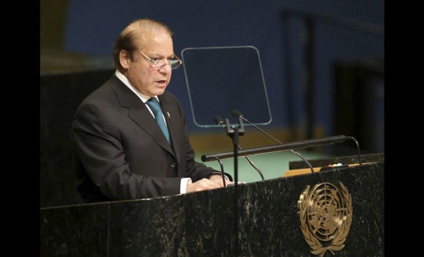 Pakistani Prime Minister Nawaz Sharif speaks during the 71st session of the United Nations General Assembly. PTI
