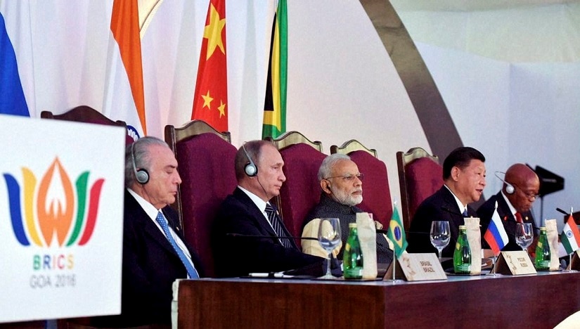 Benaulim: Prime Minister Narendra Modi, Brazilian President Michel Temer, Russian President Vladimir Putin, Chinese President Xi Jinping and South African President Jacob Zuma at the press statement during the Brics Summit in Goa on Sunday. PTI