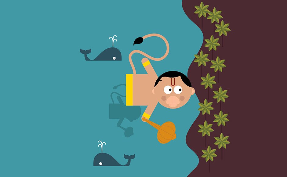 He flew over the ocean and reached Ashok Vatika, where Sita had been held captive. He flew over the ocean and reached Ashok Vatika, where Sita had been held captive.
