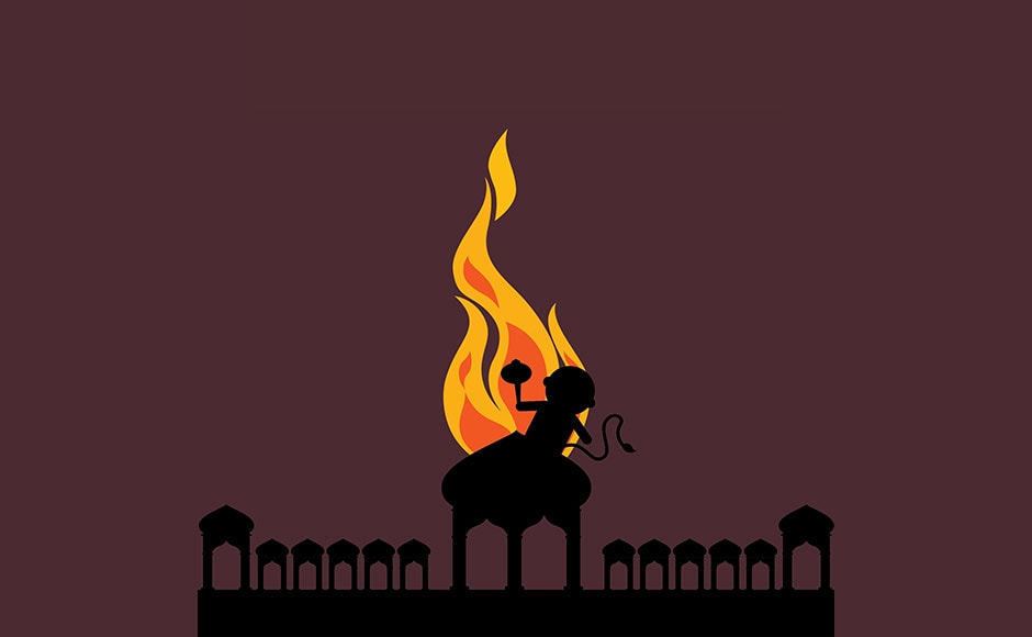 An angry Ravana decided to teach him a lesson. He set Hanuman’s tail on fire! But the monkey God managed to leap from one roof to another, setting the entire kingdom ablaze! An angry Ravana decided to teach him a lesson. He set Hanuman’s tail on fire! But the monkey God managed to leap from one roof to another, setting the entire kingdom ablaze!