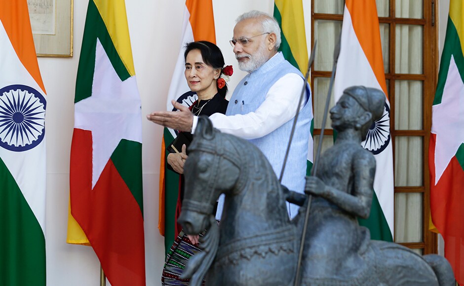 Myanmar Foreign Minister and State Counsellor Aung San Suu Kyi attended the Brics-Bimstec Outreach Summit in Goa during her four-day visit to India. She also held talks with Prime Minister Narendra Modi. Photo: AP Myanmar Foreign Minister and State Counsellor Aung San Suu Kyi attended the Brics-Bimstec Outreach Summit in Goa during her four-day visit to India. She also held talks with Prime Minister Narendra Modi. Photo: AP