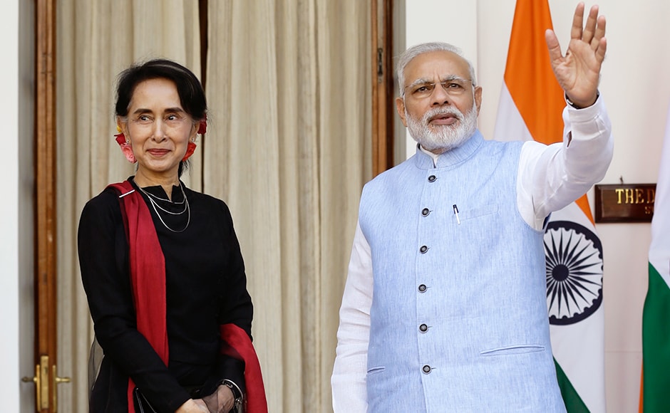 Suu Kyi also met President Pranab Mukherjee and External Affairs Minister Sushma Swaraj. Photo: AP Suu Kyi also met President Pranab Mukherjee and External Affairs Minister Sushma Swaraj. Photo: AP
