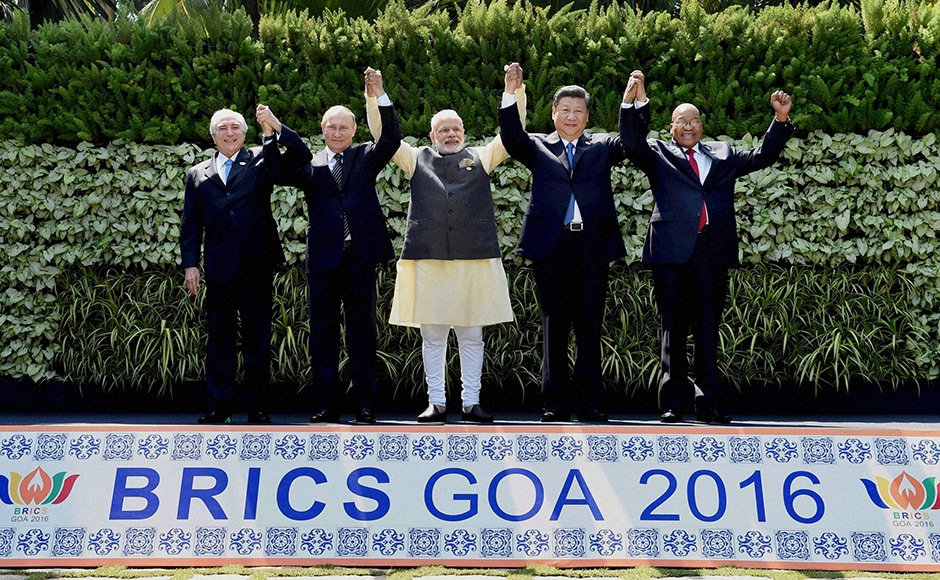 Prime Minister Narendra Modi with Chinese President Xi Jinping, Russian President Vladimir Putin, South African President Jacob Zuma and Brazilian President Michel Temer pose for a group photo before the Brics meeting on Sunday. (Photo: PTI) Prime Minister Narendra Modi with Chinese President Xi Jinping, Russian President Vladimir Putin, South African President Jacob Zuma and Brazilian President Michel Temer pose for a group photo before the Brics meeting on Sunday. (Photo: PTI)