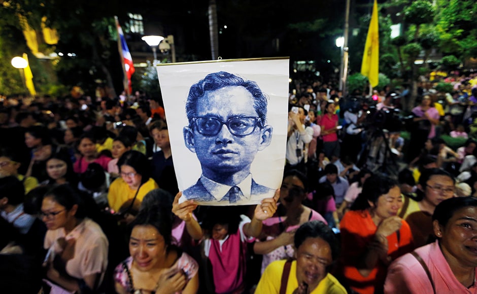 King Bhumibol Adulyadej, revered in Thailand as a demigod, breathed his last on Thursday. He was 88. Well-wishers of the King stood outside the hospital where he was being treated. Photo: Reuters King Bhumibol Adulyadej, revered in Thailand as a demigod, breathed his last on Thursday. He was 88. Well-wishers of the King stood outside the hospital where he was being treated. Photo: Reuters