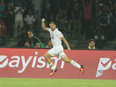 NorthEast United's Alfaro scored twice as the Highlanders beat FC Goa 2-0. Image Courtesy - ISL