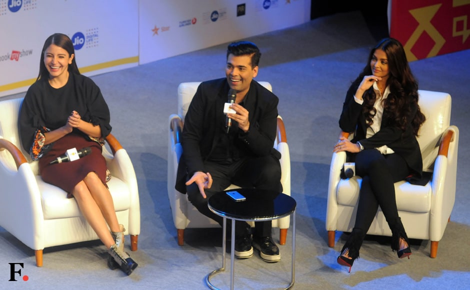 Anushka Sharma, Karan Johar and Aishwarya Rai Bachchan at The movie mela during Jio MAMI 2016. Sachin Gokhale/Firstpost Anushka Sharma, Karan Johar and Aishwarya Rai Bachchan at The movie mela during Jio MAMI 2016. Sachin Gokhale/Firstpost