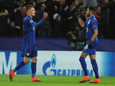 File photo of Leicester City's Riyad Mahrez and Jamie Vardy. AP