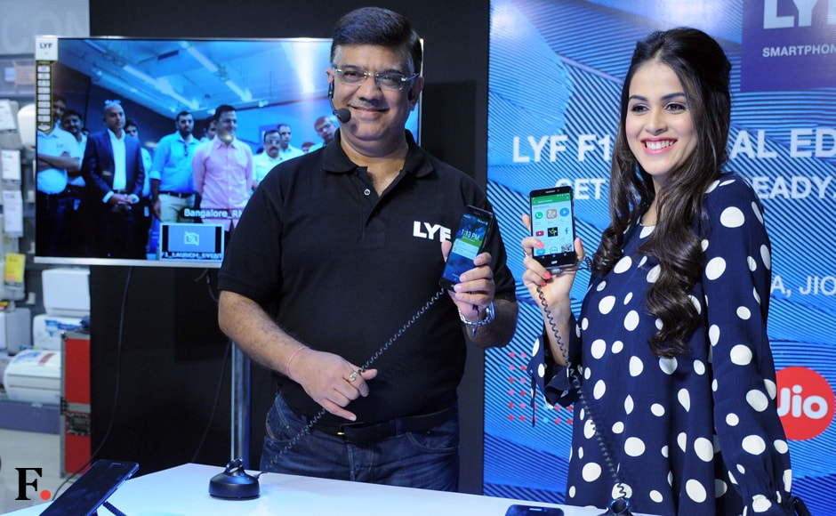 The actress unveiled Reliance Jio's special edition Lyf F1 smartphone with Sunil Dutt, President – Devices, Reliance Retail. Sachin Gokhale/Firstpost The actress unveiled Reliance Jio's special edition Lyf F1 smartphone with Sunil Dutt, President – Devices, Reliance Retail. Sachin Gokhale/Firstpost