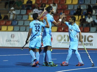 Indian hockey team in action at the Asian Champions Trophy 2016. Image courtesy: Twitter/@TheHockeyIndia