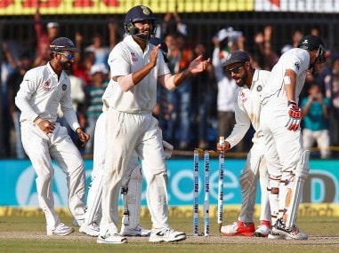 India's Virat Kohli celebrates with teammates after winning the third Test match. Reuters