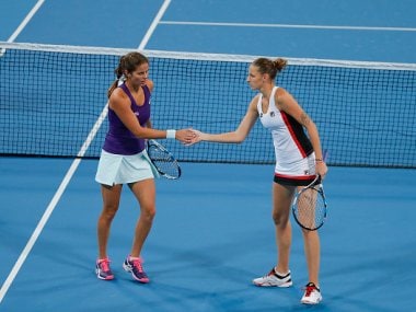 Julia Goerges of Germany and Karolina Pliskova of Czech Republic at the China Open. Getty