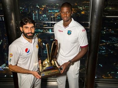Pakistan's captain Misbah-ul-Haq and West Indies' captain Jason Holder. Image credit: Twitter/ @TheRealPCB