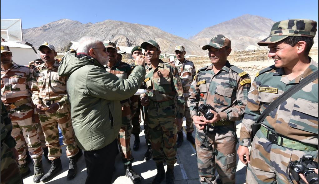 PM Modi celebrates Diwali with jawans in Sumdo, Himachal Pradesh. PTI