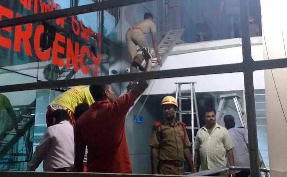 A major fire at the Institute of Medical Sciences and SUM Hospital in Bhubaneswar killed 22 people. Police carried out the rescue work along with the Fire Services Department. Photo: PTI A major fire at the Institute of Medical Sciences and SUM Hospital in Bhubaneswar killed 22 people. Police carried out the rescue work along with the Fire Services Department. Photo: PTI
