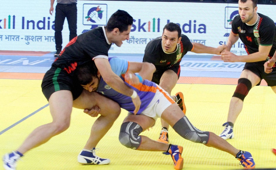 India captain Anup Kumar looking to earn some crucial 'raid' points during the finals. His calm and composed demeanor was crucial after India were down 13-19 after the end of the first half. PTI India captain Anup Kumar looking to earn some crucial 'raid' points during the finals. His calm and composed demeanor was crucial after India were down 13-19 after the end of the first half. PTI