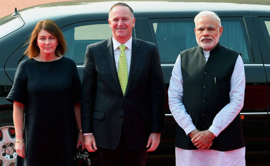 PM Modi with his New Zealand's counterpart John Key and his wife, Bronagh Key in New Delhi on Wednesday. New Zealand was one of the countries that took the stand at the last NSG plenary in South Korea in June that no exception can be made in the case of India, a non-NPT country, while considering its membership bid of the elite group that regulates trade in atomic material. (Photo: PTI) PM Modi with his New Zealand's counterpart John Key and his wife, Bronagh Key in New Delhi on Wednesday. New Zealand was one of the countries that took the stand at the last NSG plenary in South Korea in June that no exception can be made in the case of India, a non-NPT country, while considering its membership bid of the elite group that regulates trade in atomic material. (Photo: PTI)