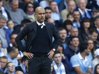 Manchester City manager Pep Guardiola during the match against Everton. Reuters