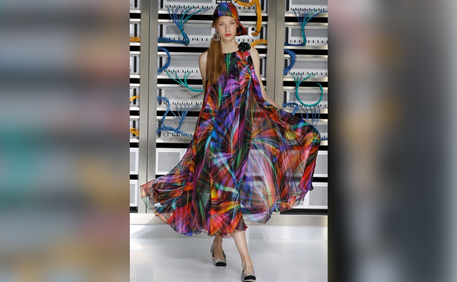 The sign at the start of the fashion show said “Chanel data center. The sign at the start of the fashion show said “Chanel data center.