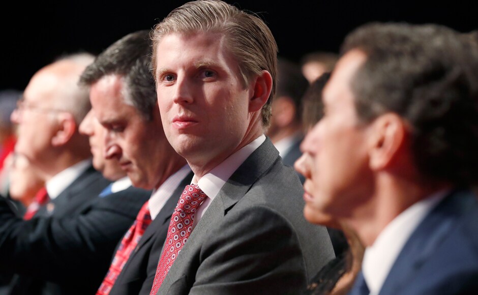 Eric Trump sits in the front row. Democrat Kaine and Republican Pence squared off to highlight their capabilities as the men who could be a heartbeat away from the presidency. Reuters Eric Trump sits in the front row. Democrat Kaine and Republican Pence squared off to highlight their capabilities as the men who could be a heartbeat away from the presidency. Reuters