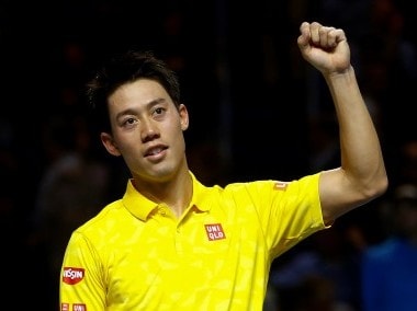 Kei Nishikori reacts after defeating Gilles Muller at the Swiss Indoors. Reuters