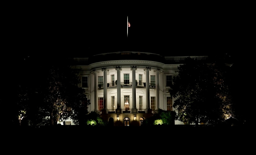 The White House is illuminated during a State dinner in honor of Italian Prime Minister Matteo Renzi and his wife Agnese Landini hosed by President Barack Obama and first lady Michelle Obama in Washington, Tuesday, Oct. 18, 2016. At right is the Washington Monument. (AP Photo/Carolyn Kaster)