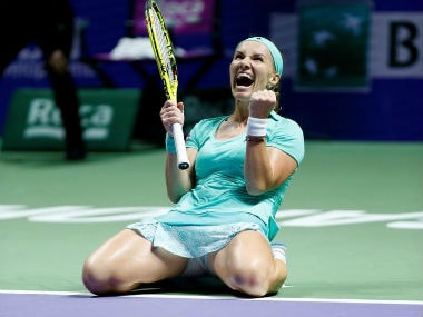 Kuznetsova celebrates after defeating Karolina Pliskova at WTA Finals. Reuters