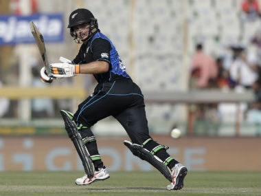 Tom Latham plays a shot against India during the third ODI at Mohali. AP