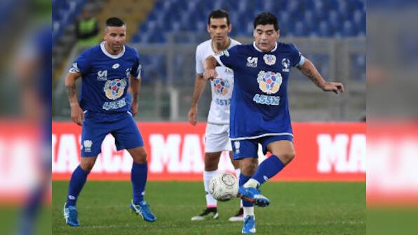 Diego Maradona stars in match for peace, loses calm after rough tackles