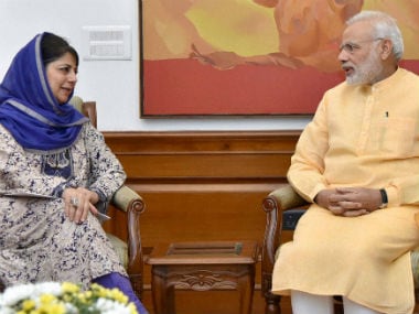 Kashmir CM Mehbooba Mufti with PM Modi. PTI