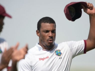 Shannon Gabriel walks back after his five wickets against Pakistan. AFP