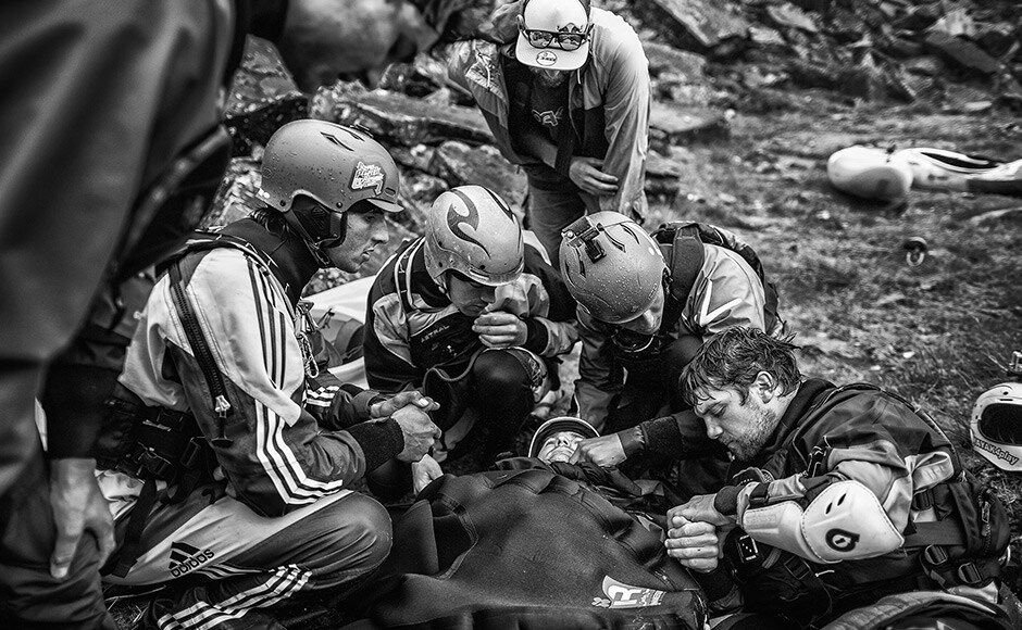 Dean Treml also won the Spirit category. His image captures kayaker Josh Neilson being supported by fellow paddlers Barnaby Prees, Sam Sutton, Tim Pickering, Ben Brown, Jamie Sutton and Jaren Seiler after a bad landing off Matze’s Drop, Storulfossen, Norway. Dean Treml/Redbull Illume Dean Treml also won the Spirit category. His image captures kayaker Josh Neilson being supported by fellow paddlers Barnaby Prees, Sam Sutton, Tim Pickering, Ben Brown, Jamie Sutton and Jaren Seiler after a bad landing off Matze’s Drop, Storulfossen, Norway. Dean Treml/Redbull Illume